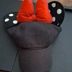 Black Polka Dot Minnie Mouse Cap with Red Bow